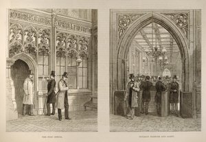 下议院：邮政局和分部屏障和大厅，来自伦敦新闻画报，1882年2月18日 作者 英语学校